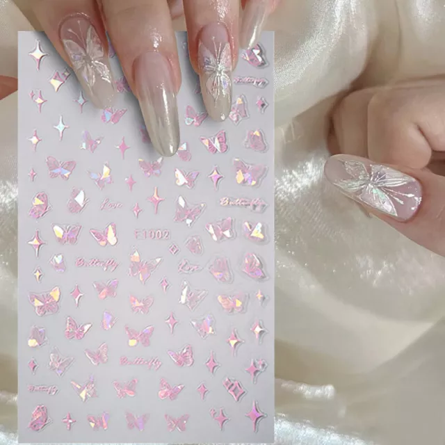 3D Nail Art Sticker Butterfly White Pink Black Butterflies Star Manicure Decor 2