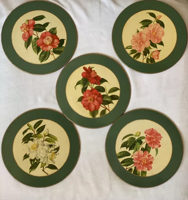 VTG Lady Clare Paul Jones Artwork 5 Placemats HTF Round Green W/ Flower Artwork