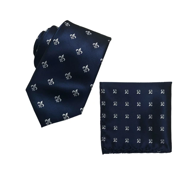 New Polyester Men's Formal Party Necktie & Hankie set Navy Blue wedding prom