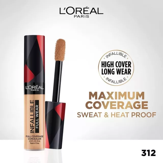 2 X L'Oreal Paris Full Coverage Concealer, Waterproof Formula (Shade: 312) - 10g 3