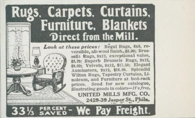 1914 United Mills Rug Carpet Curtain Furniture Blanket Save Vtg Print Ad CO3