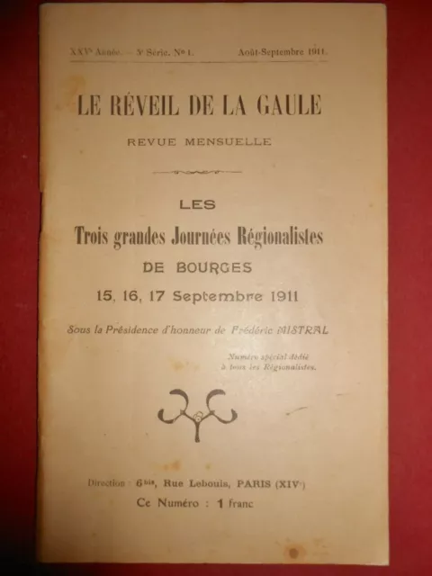 Le Réveil de la Gaule jean baffier 25eme année 5em série n°1 août-sep 1911