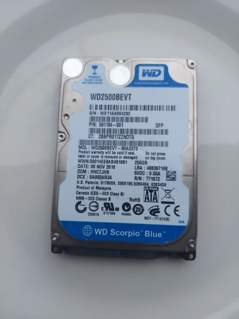 Western Digital Scorpio Blue 250GB Internal 5400RPM 2.5" (WD2500BEVT) HDD