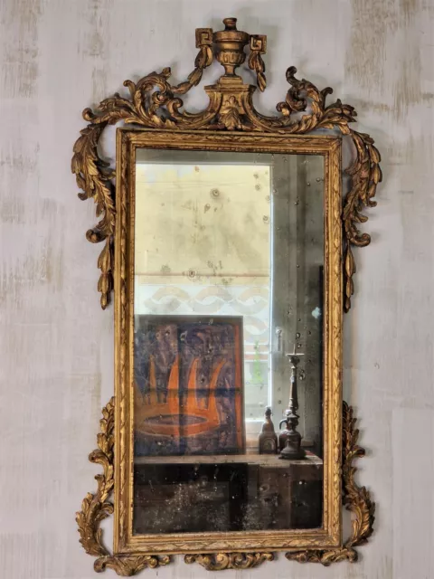 Specchiera Dorata Luigi XVI Intagliata Con Specchio Al Mercurio Originale 130x75