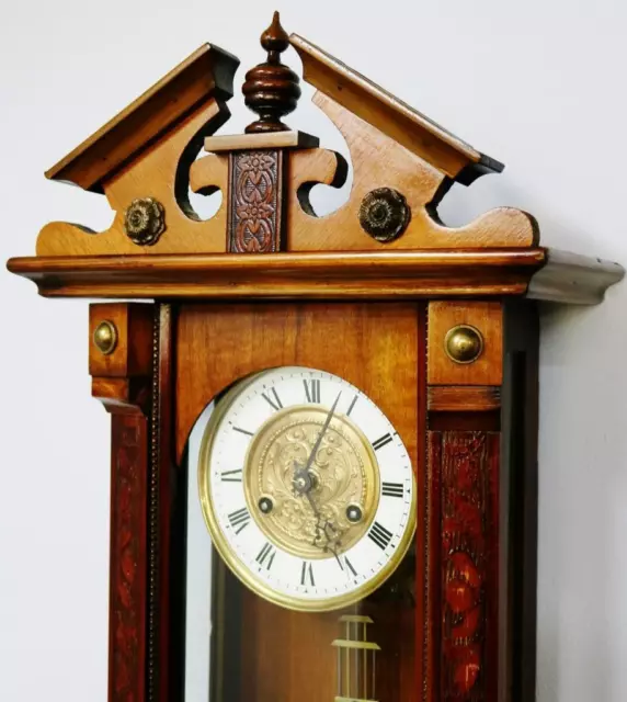 Antique German 8 Day Striking Carved walnut Architectural Vienna Wall Clock 3