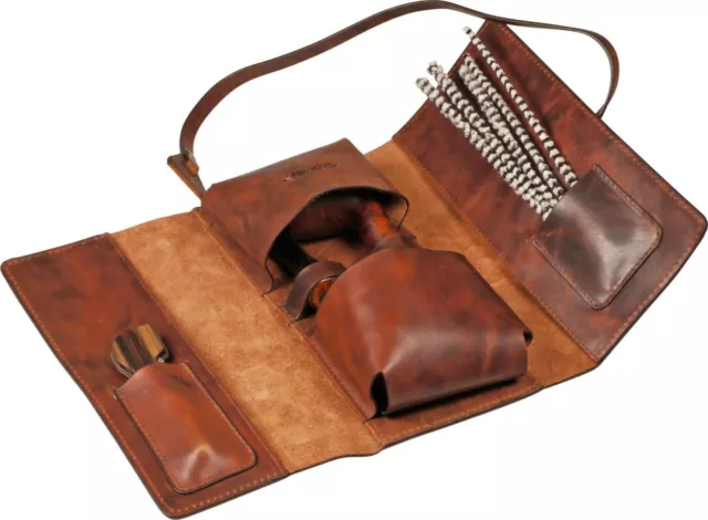 Passatore - Pfeifen Rollbeutel - Leder Braun Antik - 2 Pfeifen - 3