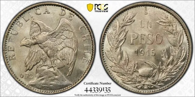 1915-So PCGS MS64 Mint State Chile Peso Silver Coin Item #33425A