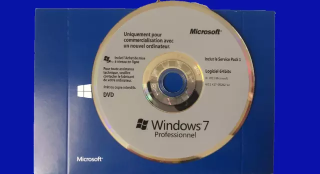 Microsoft Windows 7 Pro SP1 DVD officiel 64 bit langue française (no licence)