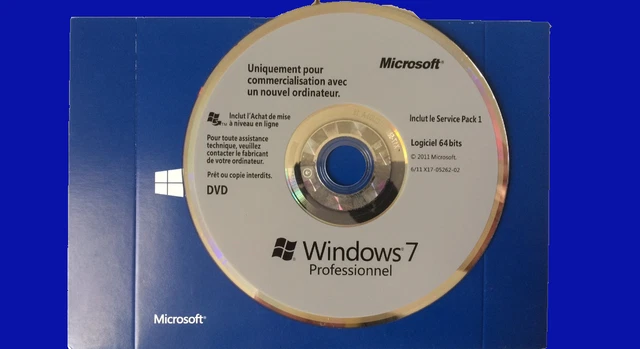 MICROSOFT WINDOWS 7 Pro SP1 DVD officiel 64 bit langue française EUR 19 ...