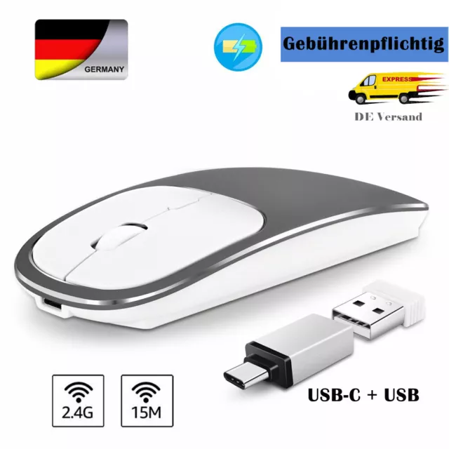 PC Maus Kabellos USB Type C Wireless Mouse Computer Notebook Laptop Funk 2.4Ghz