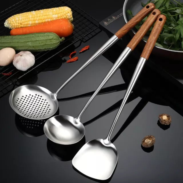 Stainless Steel Wok Spatula Ladle Tool Set Long Handle 17inches Kitchenware HOT