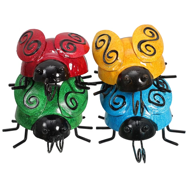 4 Pcs Wrought Iron Beetle Wall Hanging Ladybug Metal Animal Ladybugs Sculptures