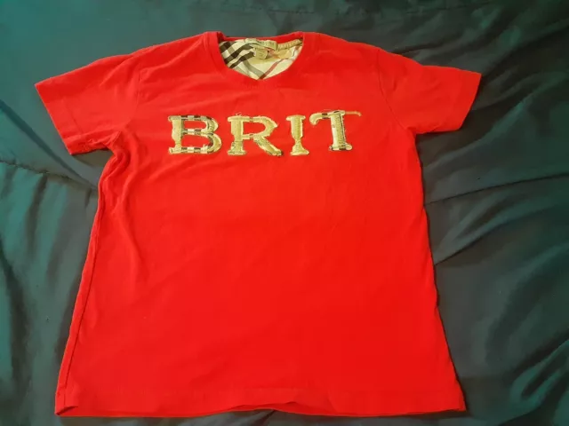 Burberry Brit Kids Boys Girls Red  t shirt Size 10-12 Spellout Logo