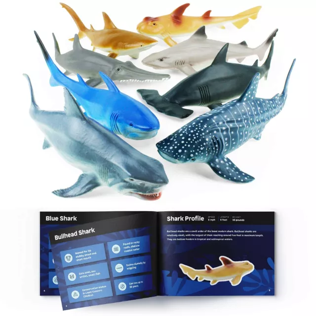 Boley Shark Toys - 8 Pack 10" Long Soft Plastic Realistic Shark Toy Set-New!