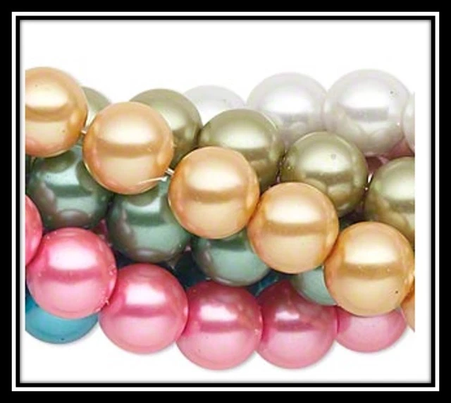 Bead mix, glass pearl, pastel, 10mm round. Sold per pkg of (8) 15-inch strand