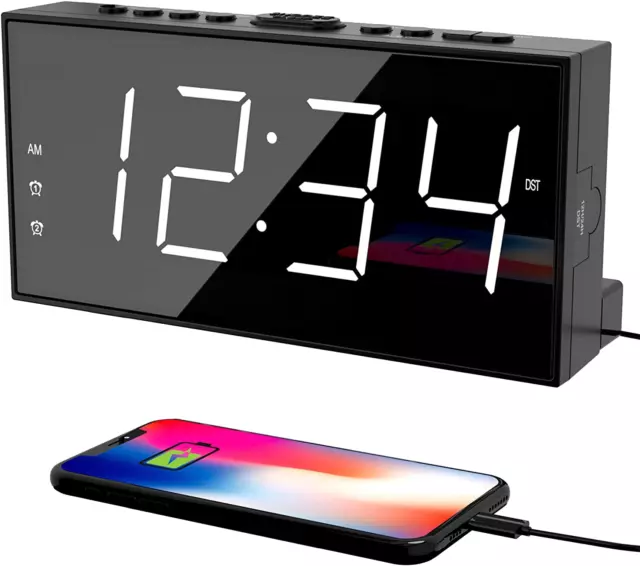 Alarm Clock LED Big Display with USB Charging Port, Adjustable Volume, Snooze