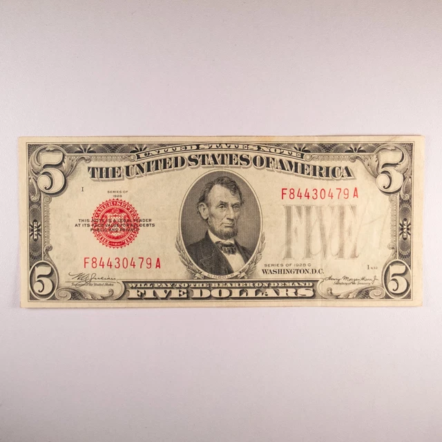 1928 C $5 Red Seal US Note, VF Condition, No Tears,  Very Crisp Fr. 1528 #186