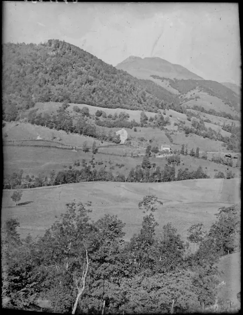 Plaque verre photo ancienne négatif noir et blanc 9x12 cm paysage montagne