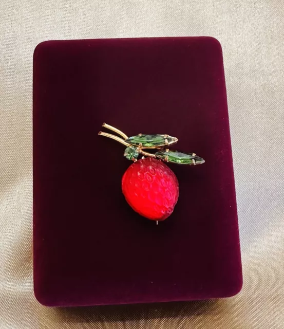 Vintage Collectors Austrian Red Strawberry Molded Fruit Glass Brooch