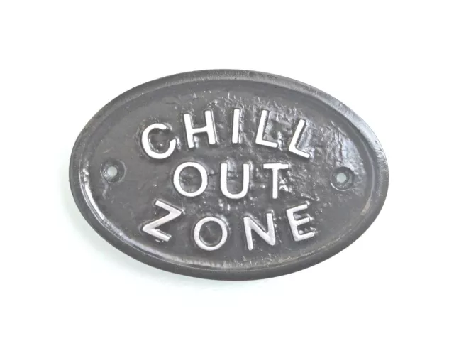 Silver Chill Out Zone House Door Plaque Wall Sign Garden - Brand New In Black
