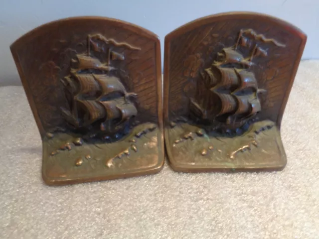 Pair or Bronze Clipper Ship Bookends Old Ironsides