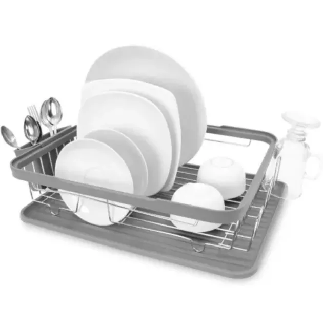 Kitchen Dish Drainer Rack/Separate Cutlery Holder/Removable Grey