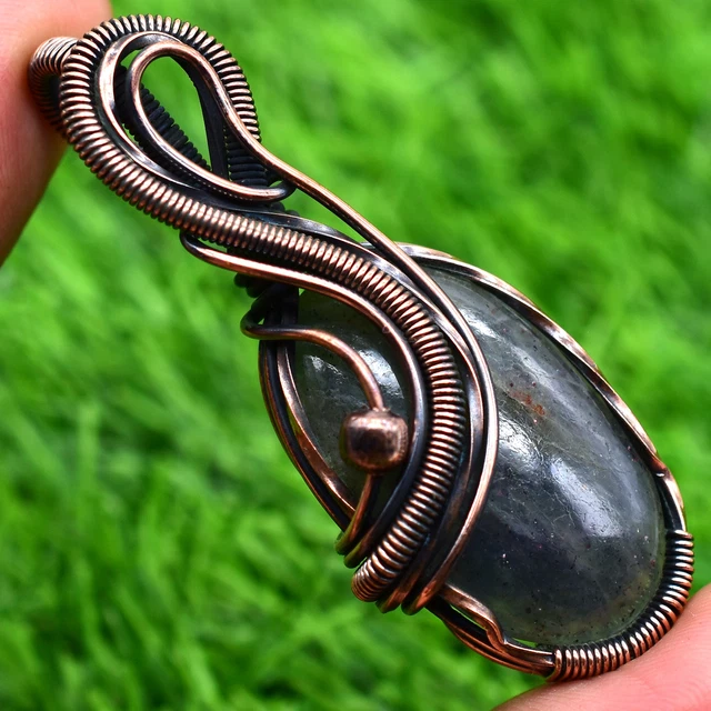 Labradorite Copper Wire Wrap Pendant Elegant Handcrafted Jewelry SJC-2738