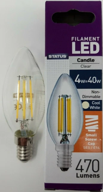 LED Candle Clear Filament Light Bulbs 4w = 40w E14 Small Screw SES Cool White
