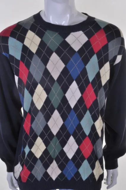 St Michael VINTAGE Argyle Diamond Sweater L Argyll Golf Harlequin Jumper 80s 90s 3