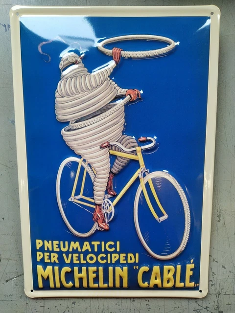 MICHELIN TYRES/ BIBENDUM: EMBOSSED METAL/STEEL ADVERTISING SIGN 12"x 8" 30x20cm