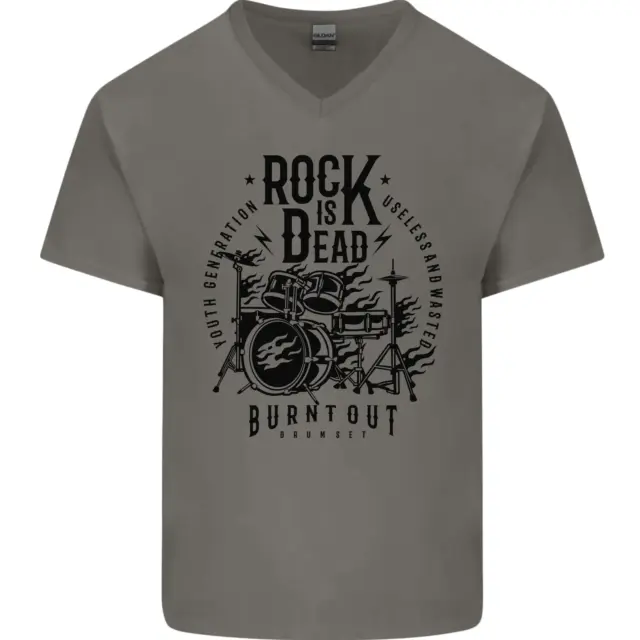 Rock is Dead Drum Kit Drummer Drumming Mens V-Neck Cotton T-Shirt