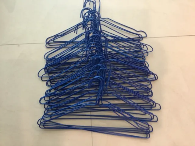 Job Lot of 45 Wire Coat Blue Hangers Thick New size 16” X 8”