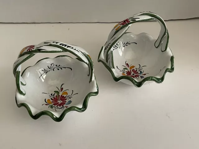 Ceramic Porcelain Floral Basket Portugal RCCL Candy Dish Hand Painted Baskets x2