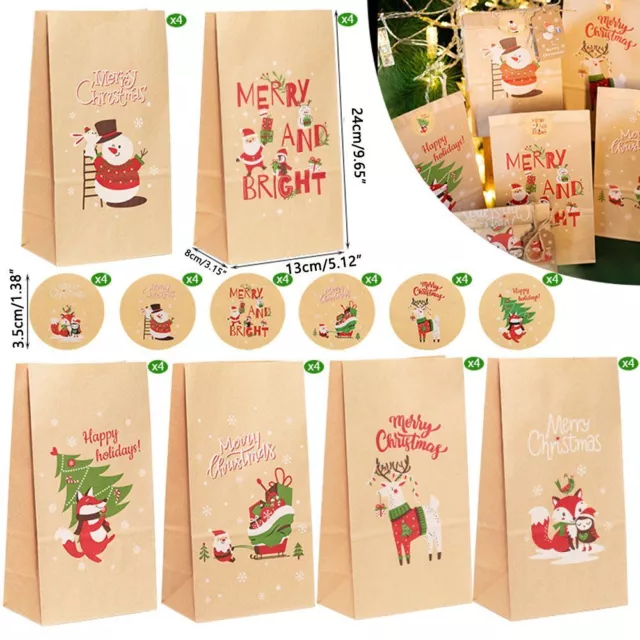 Cookie Pouch Candy Favor Bag Christmas Kraft Paper Bags Santa Claus Snowman Fox