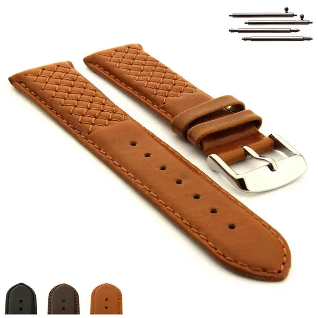 Genuine Leather Cross Stitched Watch Strap Band SS. Buckle 18 20 22 24 Vinci MM