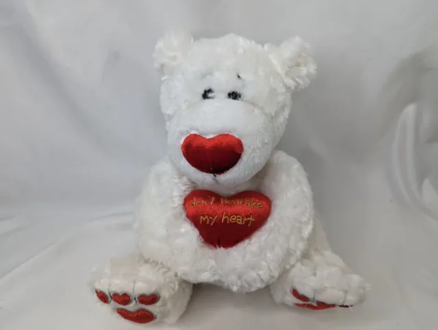 First Main Cuddle Me Cody Bear Plush White Red Hearts 9 Inch V1574 Stuffed
