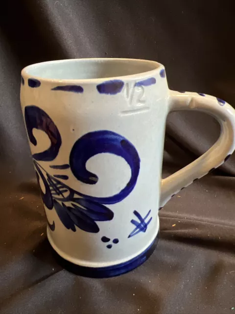 Vintage German (?) Stoneware Beer Mug Glazed Cobalt Blue Ceramic 1/2 L?