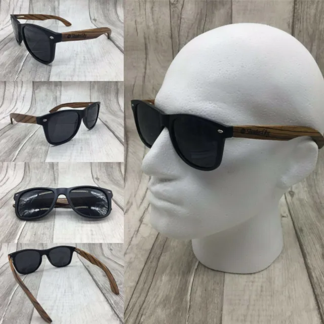 Men's Zebra Wood Arms Black Frame Grey Polarized Sunglasses 100% Protection