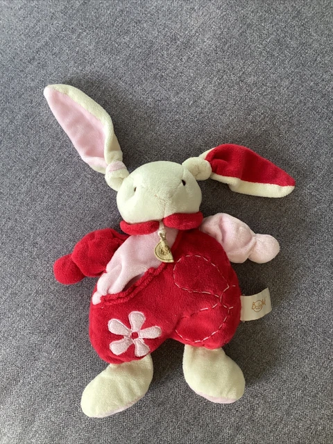 O/ Doudou Peluche Babynat Lapin Blanc Rose Rouge Fleur SANS Mouchoir