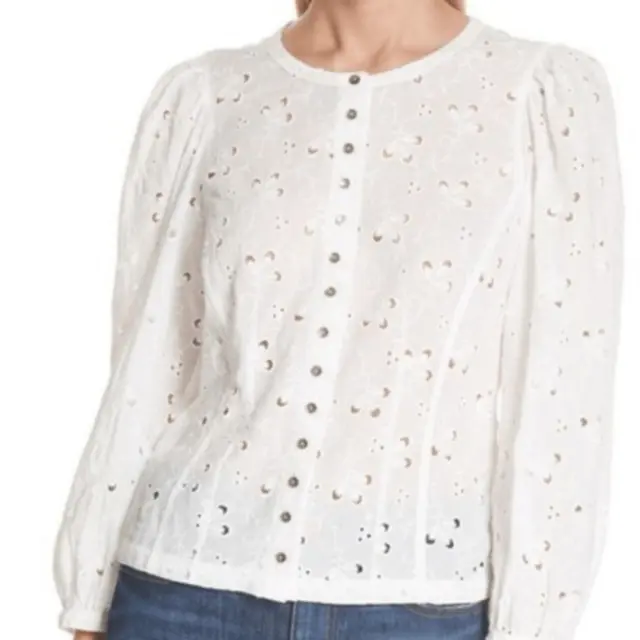 LA VIE by Rebecca Taylor White Eyelet Button Down Blouse Top Small