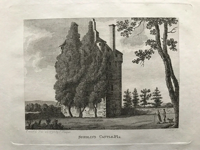 1789 Antique Print: Spedlins Tower, Dumfries and Galloway, Scotland by Grose