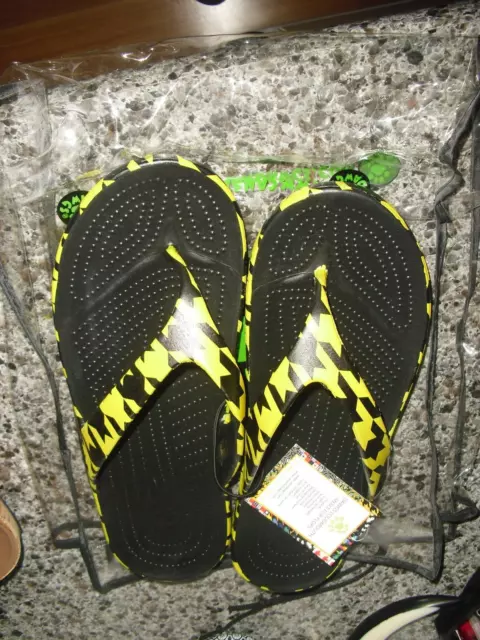 Nwt Dawgs Loudmouth Men's Flip Flop Sz 13 "Big Buzz" Yellow/Black