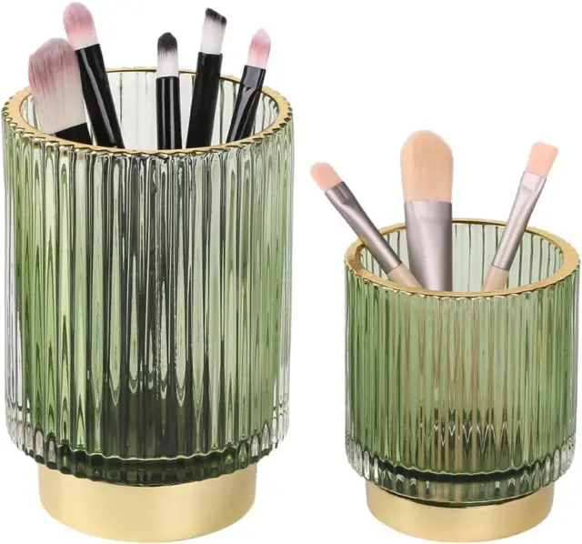 2Pcs Makeup Brush Holder,Glass Cosmetics Eyeliners Display Cup Unique Vintage Ma