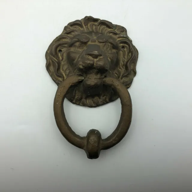 Llamador de puerta con cabeza de león vintage latón fundido antiguo K4