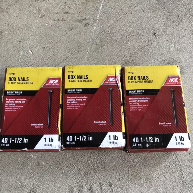 3 Lbs Ace Smooth Shank 4D 1-1/2" Box Nails Bright Finish 52246