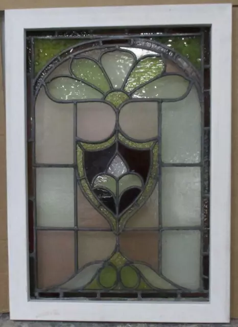 MIDSIZE OLD ENGLISH LEADED STAINED GLASS WINDOW Edwardian Shield 17.25" x 24.25"