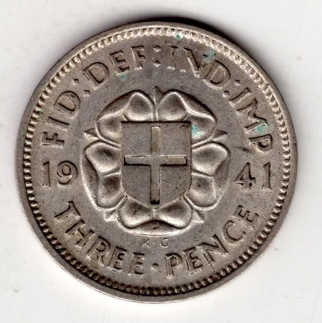 1941 Great Britain Three 3 Pence George Vi Silver World Coin