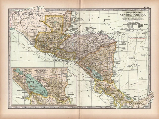 1897 Antique Century Atlas Map-Central America-Excellent Detail