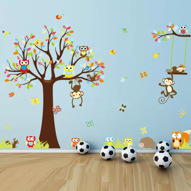 Animal Owl Monkey Jungle Tree Kids Wall Stickers Home Decor Mural Decal Nursery