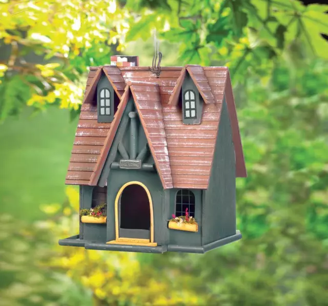 Thatch Roof house Cottage Folk Art Wood fairy Bird house decorative birdhouse
